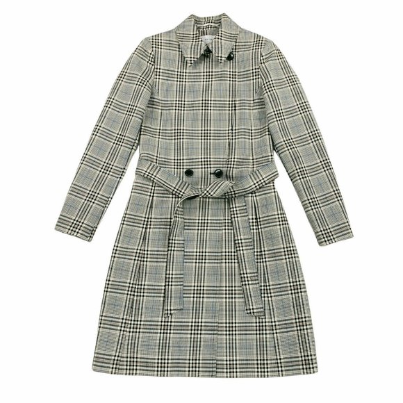 Reiss Wool Blend Plaid Trench Belted Long Duster Coat Jacket Button Belted Sz 0
